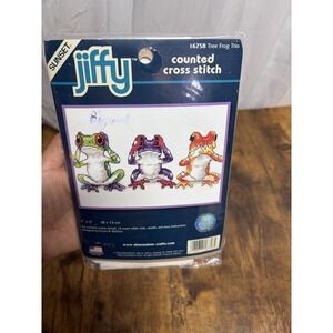 Sunset Jiffy Tree Frog Trio Counted Cross Stitch Kit 16758 VTG Sealed NOS